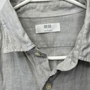 Uniqlo Shirt Premium Linen Mens Large Gray Long Sleeve Button Up Solid Casual
